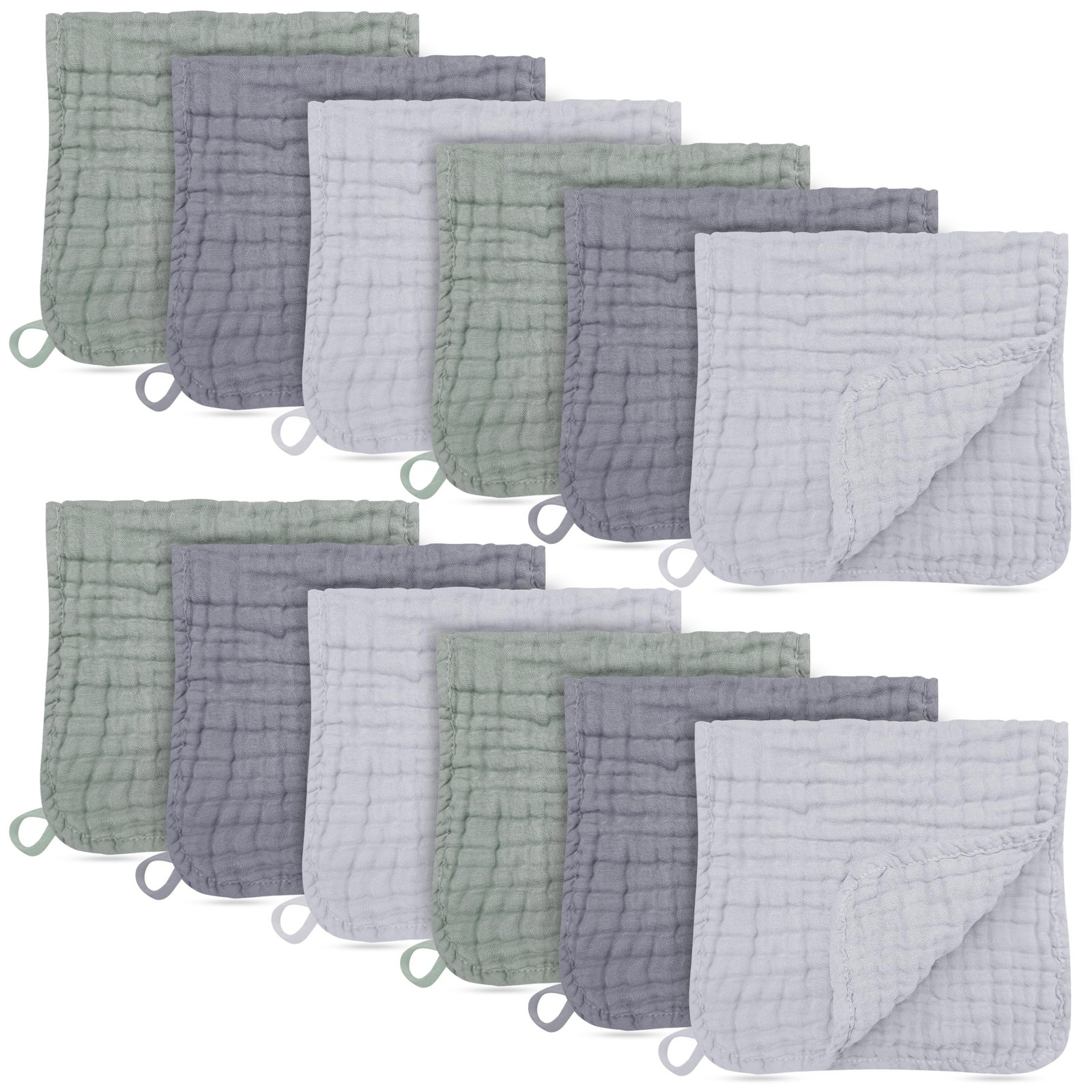 BAMBOO QUEEN 12 Pack Muslin Burp Cloths - Large 20 x 10, Ultra Absorbent 100