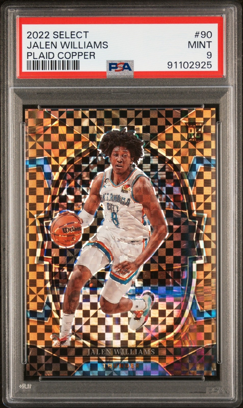 2022-23 Panini Select Jalen Williams Rookie Copper Plaid /49 #90 PSA 9 RC