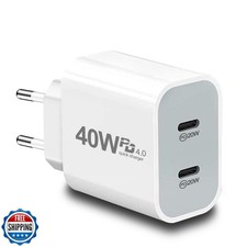 European USB C Charger, 40W PD4.0 European Travel Plug Adapter Dual Type C Fa