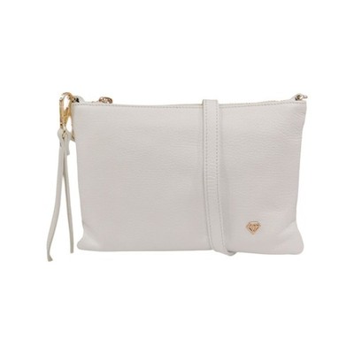Caleidos Damen Clutch aus weißem Leder mit Schultergurt und Manschette und seitlichem Logo