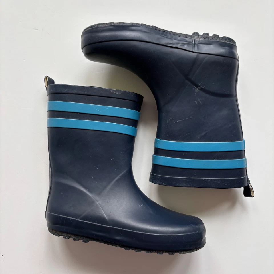 Bota de lluvia para niños 13 Gymboree azul marino con forro verde a rayas azules Foto 2 de 4