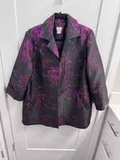 Chico's Travelers Lined Black Purple Abstract Open Jacket Women s Size 1 M/8