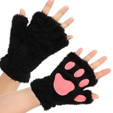 COMNICO Cat Paws Gloves Soft Hand Paw Gear Bear Furry One Size, Black