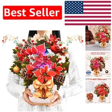12-Inch Pop-Up Poinsettia Bouquet Christmas Card with Music & Lights