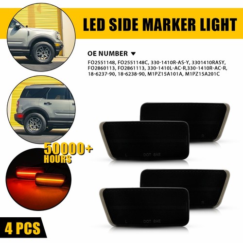 4X Amber&Red Side Marker Light Smoked Lens LED Fit Ford Bronco Sport 2021-23 EXF - Zdjęcie 17 z 17