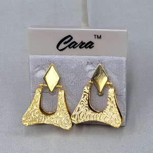 Authentic Vintage Embossed Door Knocker Gold Plated Cara Clip on Earrings NOS Prop 1.25"