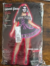 Disfraz de Halloween para Adultos Calavera de Azúcar Cara de Fantasma Calaveras Talla Mediana 10-12 NUEVO