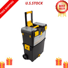 New Rolling Tool Box With Wheels Foldable Handle Removable Top Storage