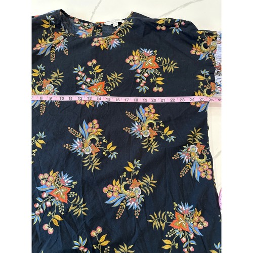 Ann Taylor LOFT Top XL Black Two Toned Floral Print 3/4 Puff Sleeve Boho Peasant - Picture 8 of 12