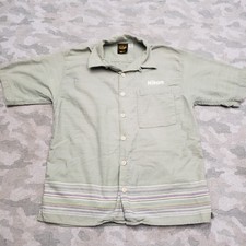 Vintage Nikon Shirt Mens Medium Green Short Sleeve Button Up Hawaiian