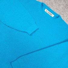 Vintage 80s Le Tigre Sweater Mens M Chunky Knit Blue Made in USA Preppy Grandpa