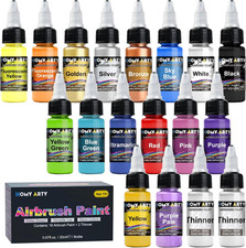 Airbrush Paint - 16 Colors with 2 Thinner, Ready to Spray, Water-Based, Acrylic