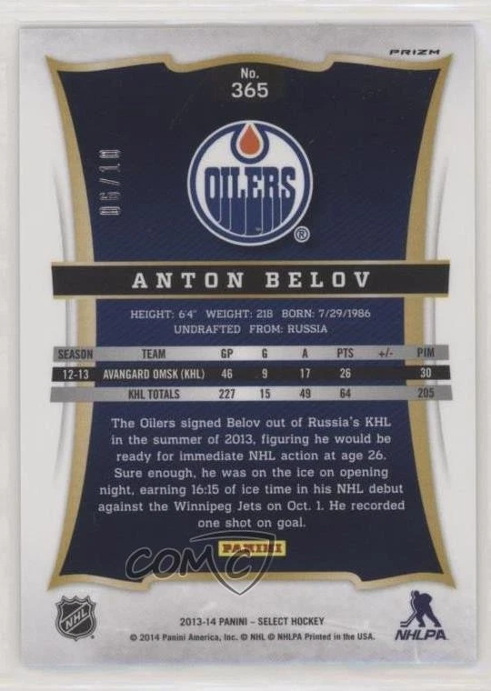 2013-14 Panini Rookie Anthology Select Update Gold Prizm /10 Anton Belov #365 RC - Image 2 of 2