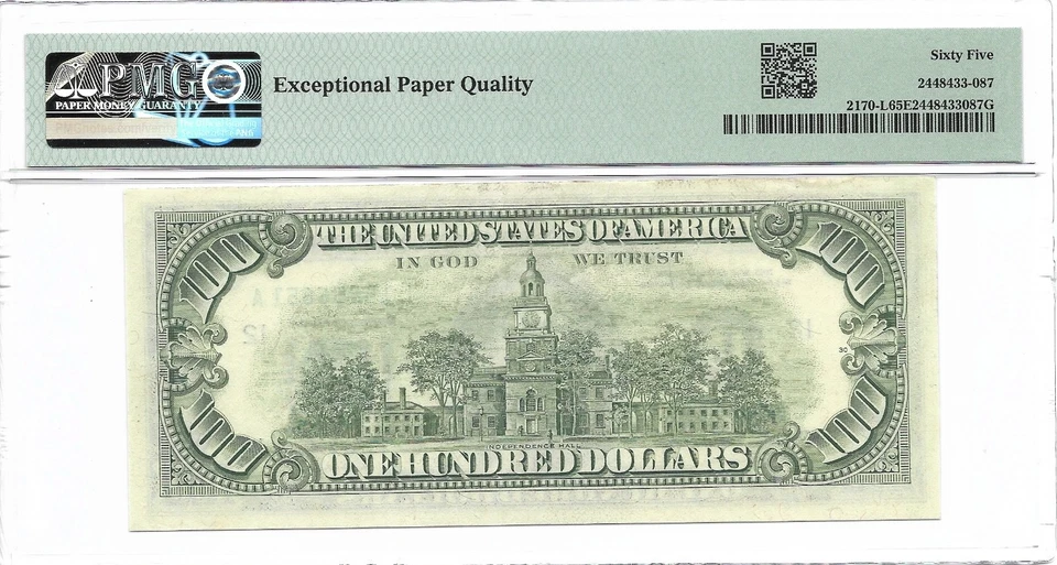 1981A $100 SAN FRANCISCO FRN. PMG GEM Uncirculated 65 EPQ Banknote. 2nd of 2 - Image 2 of 2