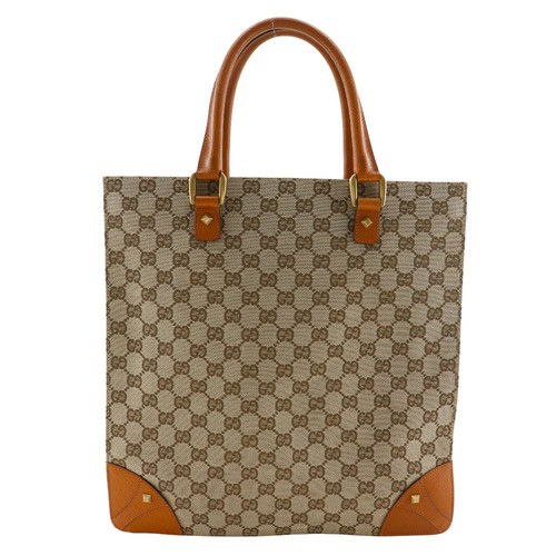 Gucci Tote Bag Handbag 120898 Gg Canvas Brown A4 Open