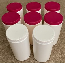 8 White Plastic Jars/Storage Containers Screw On Lids 23 oz. Repurpose Clean
