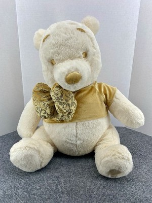Disney Store Winnie the Pooh White Sparkle Pooh Gold Shirt & Bow 18'' Plush
