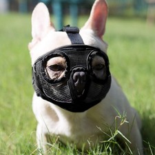 Short Snout Dog Muzzle- Adjustable Breathable Mesh Bulldog Muzzle for Biting