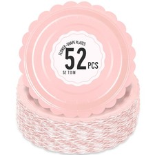 52 Pcs Pink Paper Plates 7 Inch Scalloped Dessert Plates - Disposable Pink Ca...