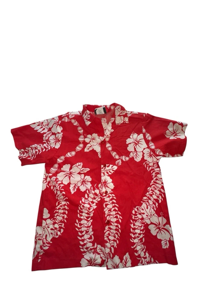 Camisa Hawaiana Vintage Hilo Hattie Niños 16 Roja Blanca Floral Aloha Hecha en Hawai Foto 2 de 4