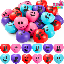 30 Valentine Heart Stress Balls 1.5 in Squeeze Toys Class Gifts Kids Favors Pack