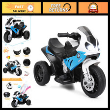 Kids Electric Motorcycle Ride-On Toy, 6V Battery-Powered Tricycle with Music, He