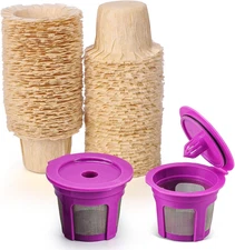 100-Pack Natural Disposable Coffee Filters + 2 Reusable K Cups – Keurig 1.0 & 2.