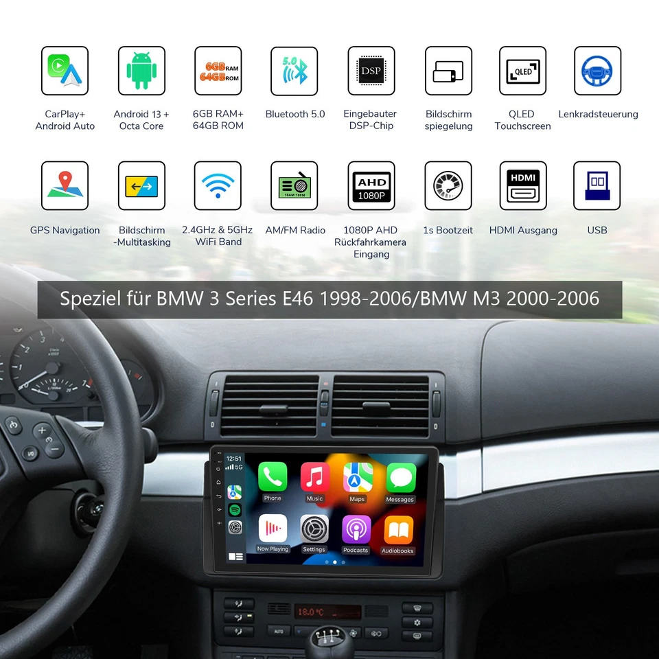 Für BMW E46 Eonon E46A12S 8Kern 6+64G Android Auto 13 Autoradio Navi CarPlay CAM - Bild 3 von 4