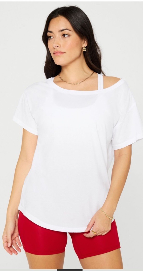 Sky Women's White Asymmetrical Neck Short Sleeve Cotton Jersey T-Shirt Size S