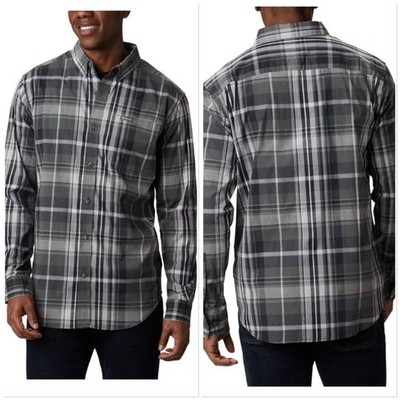 Columbia Rapid Rivers II Long Sleeve Shirt Button Down Black Gray Plaid Men's L