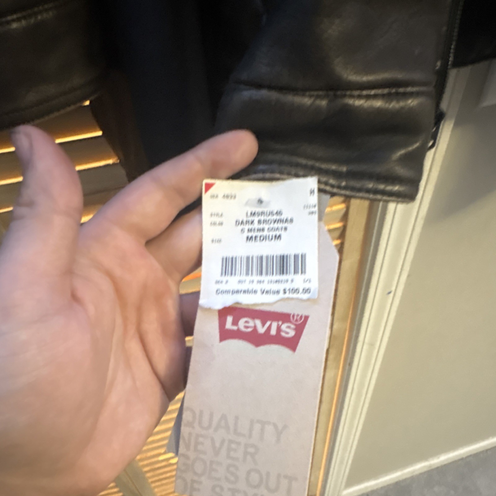 Levi's Sherpa Collar Hooded Biker Jacket Men Dark Brown Zip Button Size M thumbnail 2