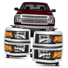 Pair Headlights Assembly Compatible with 14 15 2014 Chrome Trim Black Amber