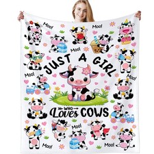 Cute Fuzzy Cow Throw Blanket Cozy Soft Flannel Bedding Decor 50x40 Inch