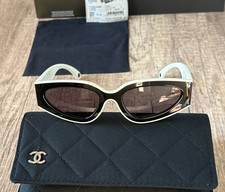 CHANEL SUNGLASSES BLACK WHITE FRAME 100 AUTHENTIC CLASSIC 6056 CAT EYE WOMEN