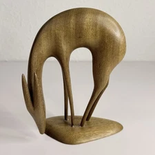 Hand Carved Wood Deer Figure Mid Century Modern Art Deco Norway 5.5”x4.5”