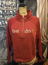NIKE, WOMEN'S BURGUNDY/GOLD COTTON BL 1/4 ZIP CROPPED SWEATSHIRT, SIZE M