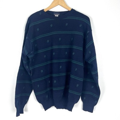 VTG Mark Shale Wool Sweater sz L Stripes Ducks Hunting Grandpa Cabin Novelty