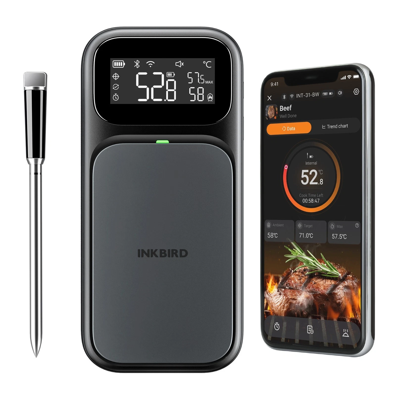INKBIR Wireless Meat Thermometer 1000FT Bluetooth Range Real-Time Monitoring BBQ
Opens in a new wind