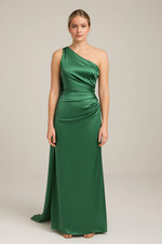 BRAND NEW One-Shoulder Satin Formal Gown Backless, Slit, Ruched, Custom Made