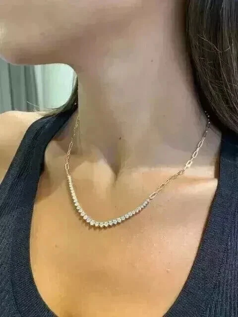 4Ct Round Cut Lab Created Diamond Half Tennis Necklace 14K Yellow Gold Plated - Image 3 of 4