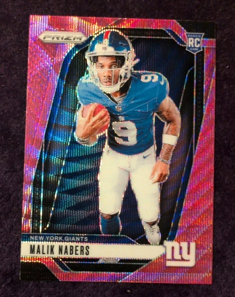 2024 Panini Prizm Malik Nabers (RC) Rookie Variation PINK WAVE PRIZM #28 Giants