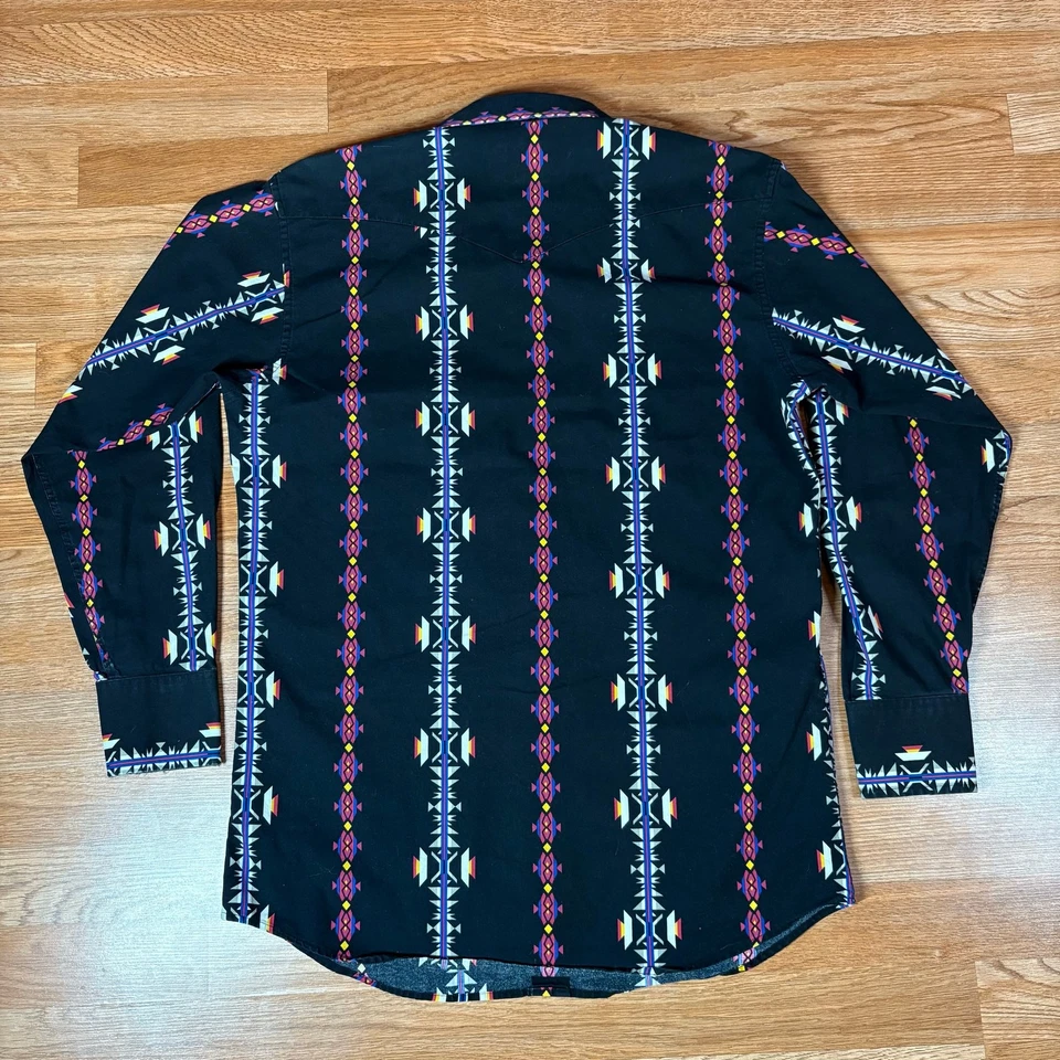Camisa Vaquera Azteca Negra Botón A Presión Perla Occidental Delgada De Colección Panhandle Para Hombres talla M Foto 3 de 4