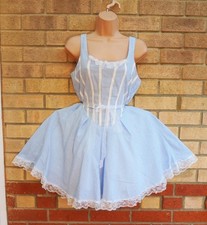 Mika blau weiß Gingham Karo Spitze Korsett Milkmaid Skater Sommerkleid 10 12 S M