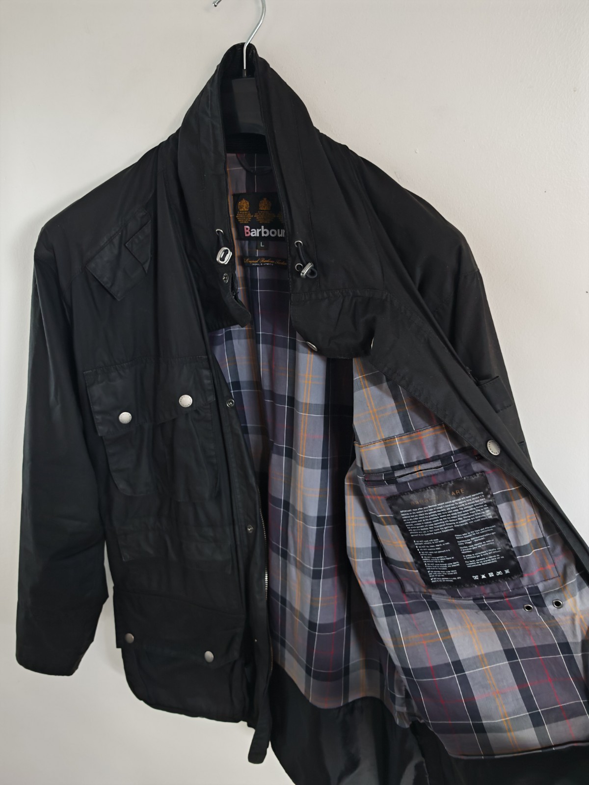 Barbour Dryfly Waxed Cotton Jacket Black Men's Size Large A606 Multi-Pocket image 6