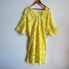 NWT ANTHROPOLOGIE Yellow Floral Eyelet Kaftan - OS
