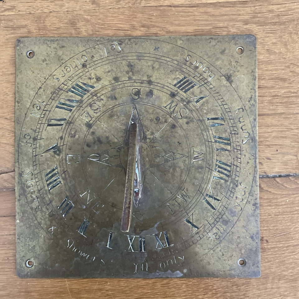 "Reloj de sol inglés cuadrado de latón macizo del siglo XIX de venta inmobiliaria del castillo de Bolton" Foto 2 de 4