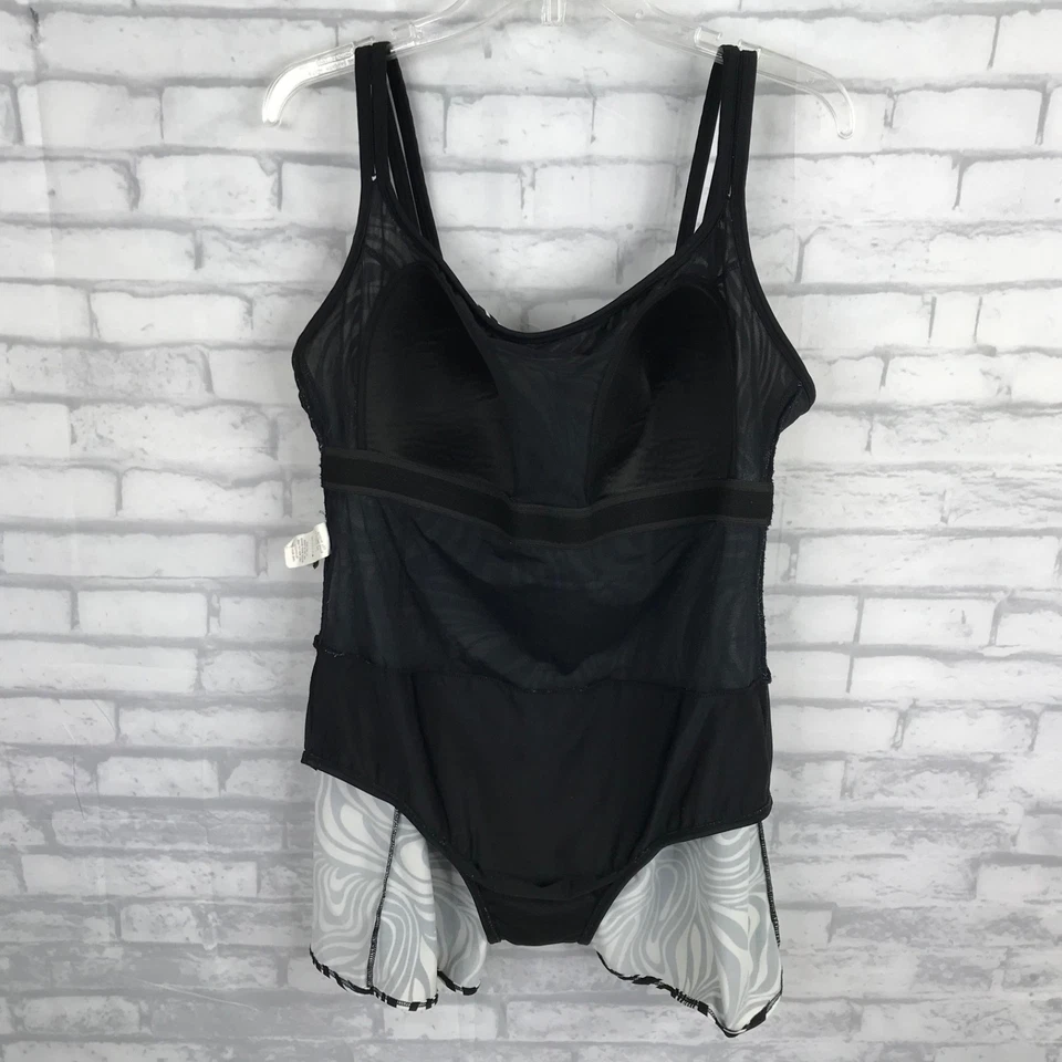 Longitude Womens Size 20W Blue Print One-Piece Swimsuit Swimdress Black White - Image 4 of 4