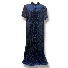 Another Thyme Blue Velvet Maxi Dress Glitter Leaf Pattern Vintage 18 Large 8 -10