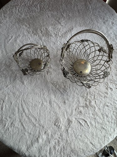 Goddinger Silver Art Co. Vintage Silver Wire Baskets with Grapevine Motif