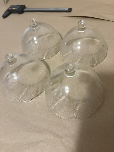 Lot Of 4 Vintage Frosted Glass Floral Dessert Domes Food Covering. Very Sassy